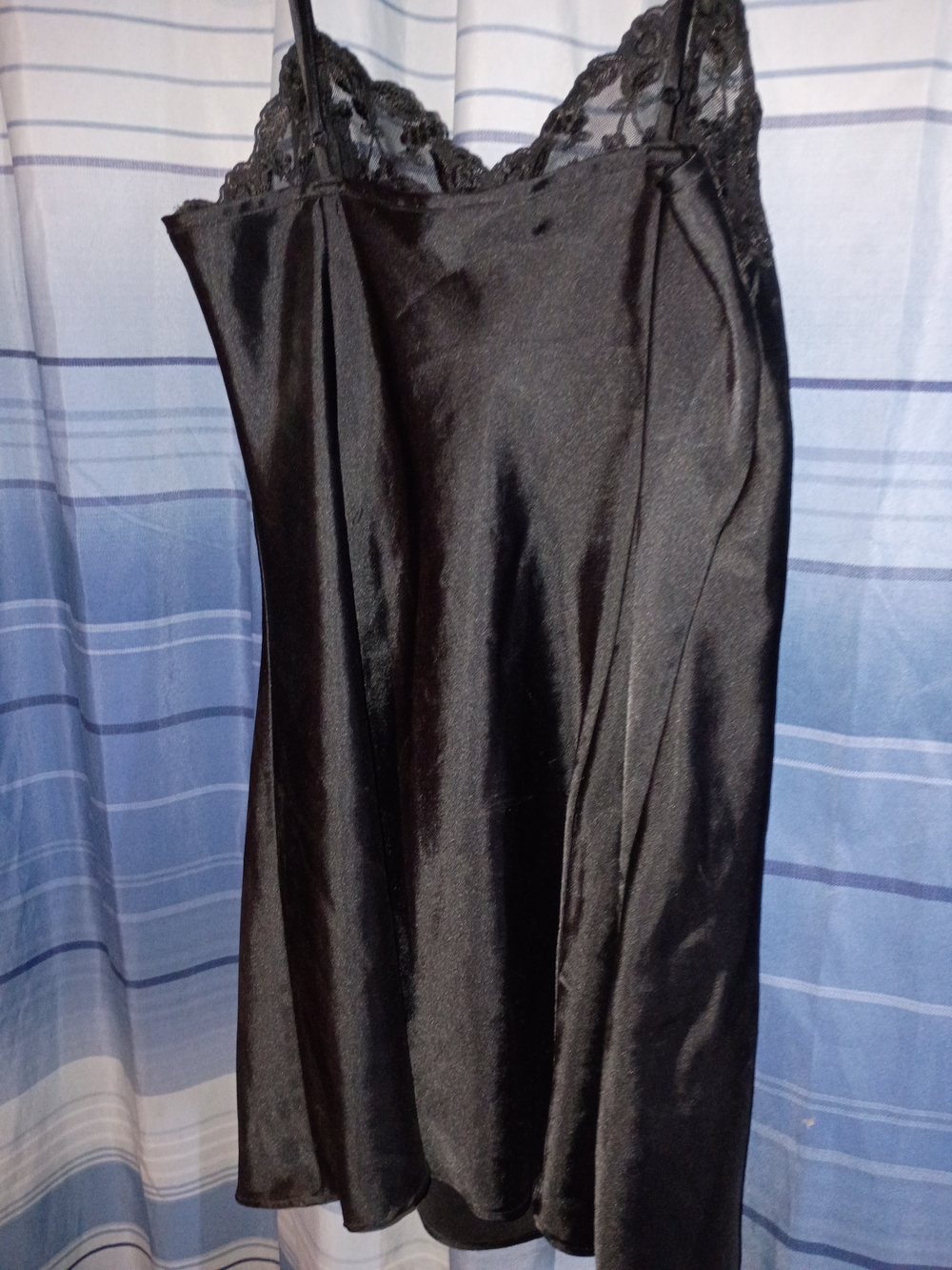 Victoria's Secret Black Satin Lace-Trim Chemise - Picture 2 of 4